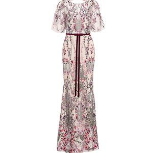 Marchesa Notte Embellished Floral-Embroidered Gown